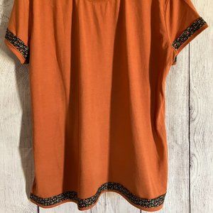 279 scoop neck tee with floral ribbon accents